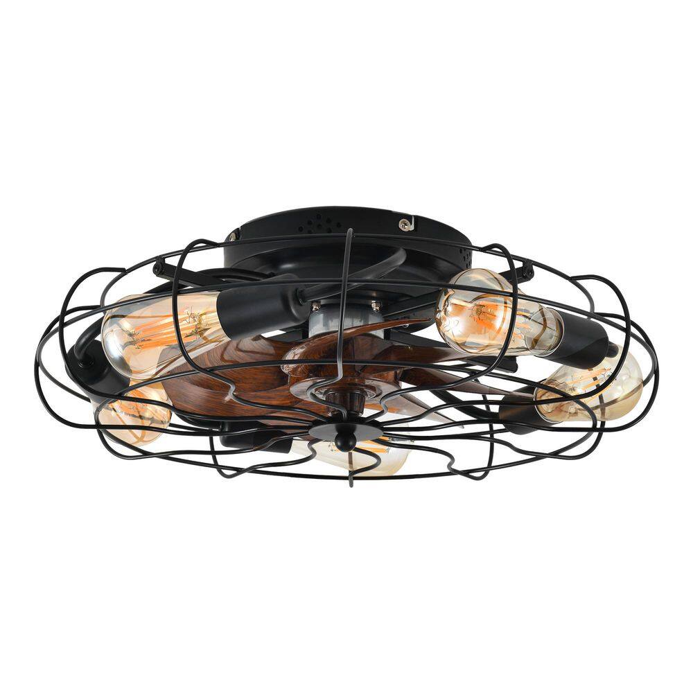20 in. 5-Light Low Profile Caged Black Indoor/Outdoor Flush Mount Ceiling Fan with Light and Remote control price history on PriceWatchPro