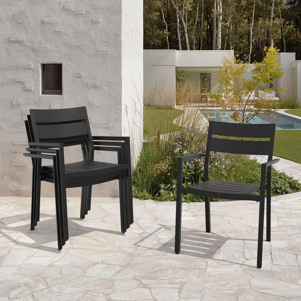 Outdoor Dining Chair All-Aluminum Frame Kitchen Armchairs with Ladder Back for Kitchen and Living Room in Black Set of 2 price history on PriceWatchPro