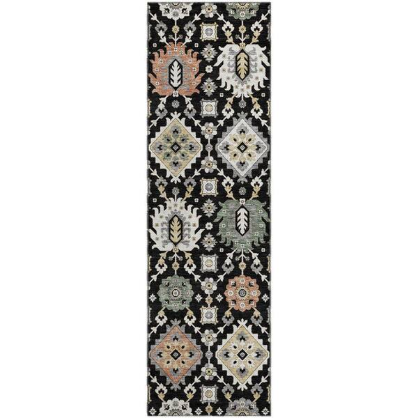Mayfield Premium Machine Washable Abstract AMF2200 Black 2 ft. x 7 ft. Runner Rug