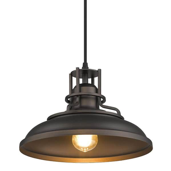 1-Light Farmhouse Vintage Oil Rubbed Bronze Finish Barn Pendant Light with Metal Shade