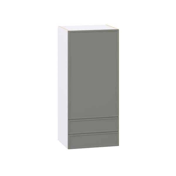 J COLLECTION Fairview 18 in. W x 14 in. D x 40 in. H Slim Shaker Assembled Wall Kitchen Cabinet with 2-Drawers in Moss Green