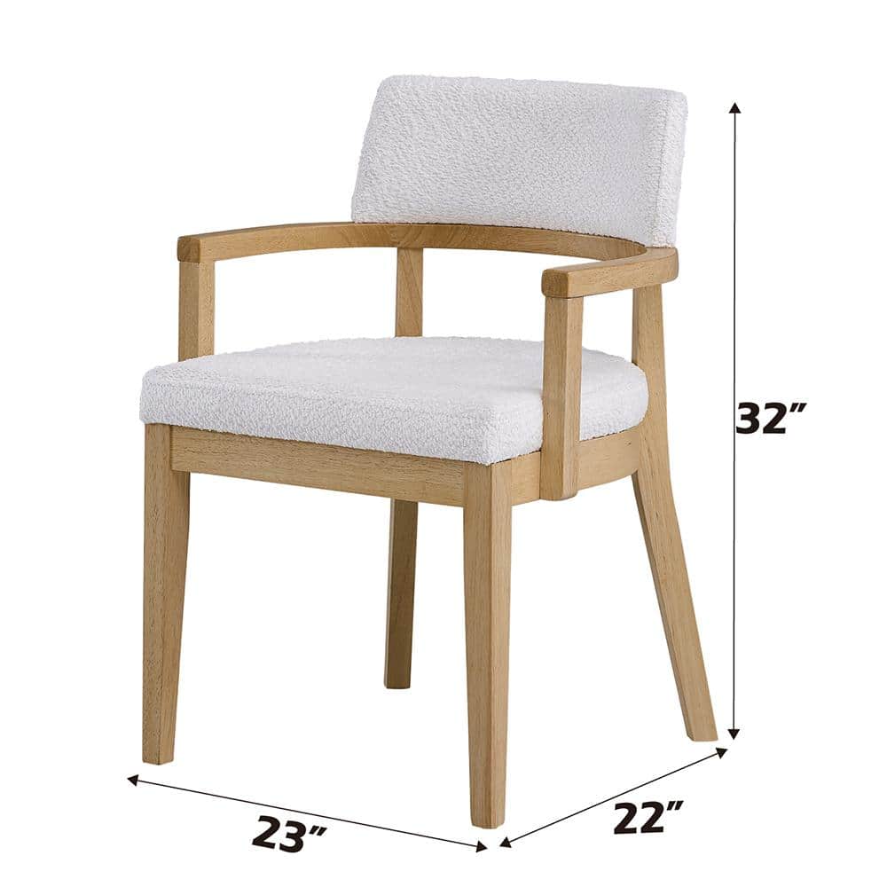 White Upholstered Oak Wood Side Chair with Curved Armrest