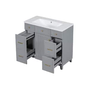 36 in. W x 18 in. D x 34.3 in. H Freestanding Bath Vanity Single Sink Top Set in Gray with Soft Closing Door and Drawer