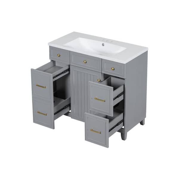 Aoibox 36 in. W x 18 in. D x 34.3 in. H Freestanding Bath Vanity Single Sink Top Set in Gray with Soft Closing Door and Drawer