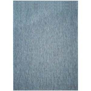 Courtyard Navy/Gray 10 ft. x 14 ft. Checkered Solid Color Indoor/Outdoor Area Rug