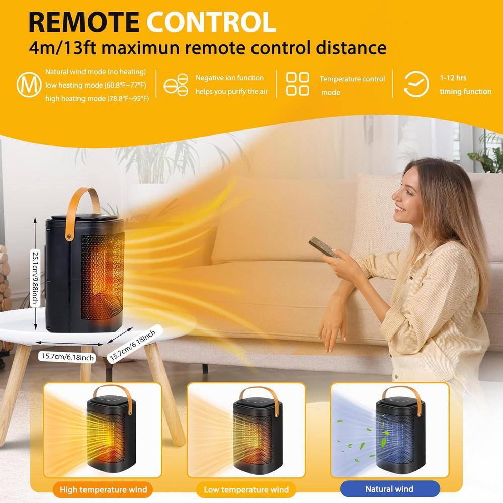Black Ceramic Electric Space Heater with Thermostat and Remote
