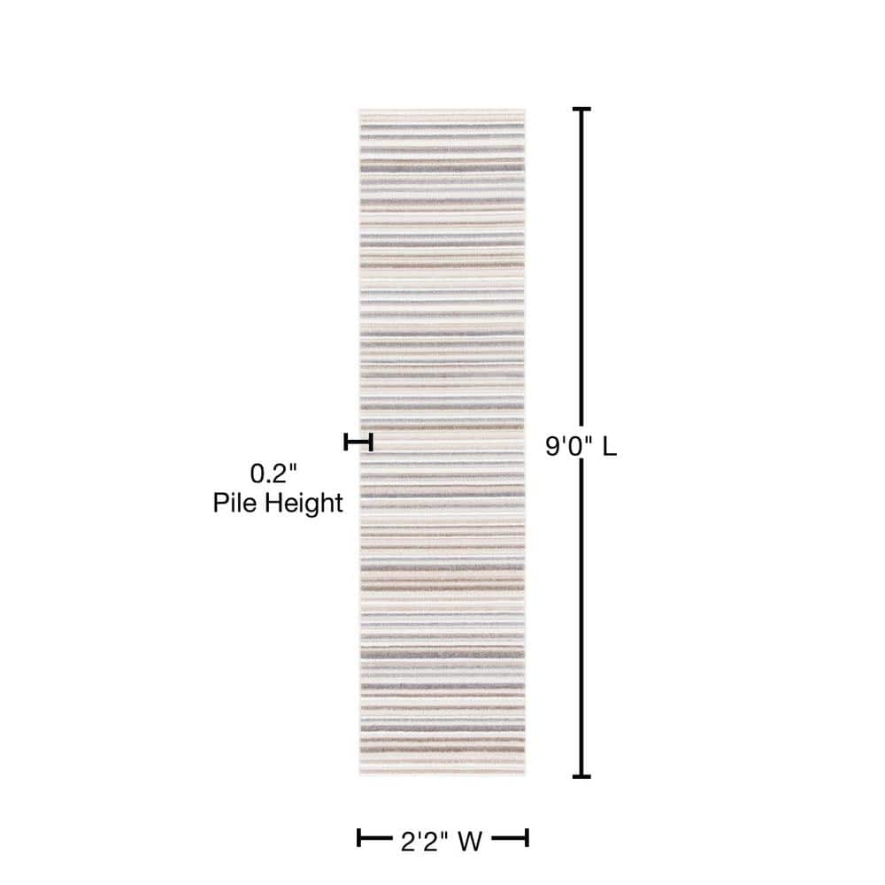 Ivory and Grey Geometric Synthetic Runner Rug, 2'2" x 9'