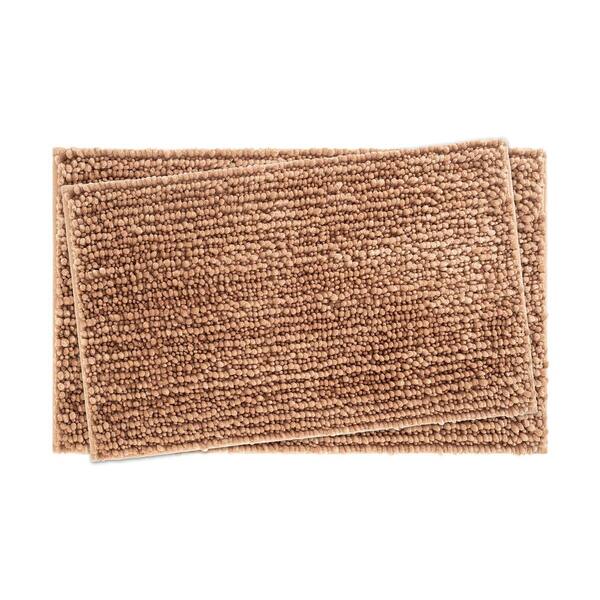 Laura Ashley Butter Chenille Non-Slip Dark Linen Brown 20 in. x 34 in.  Polyester 2-Piece Bath Mat Set