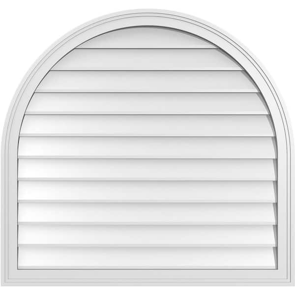 Ekena Millwork 36 in. x 34 in. Round Top White PVC Paintable Gable Louver Vent Non-Functional