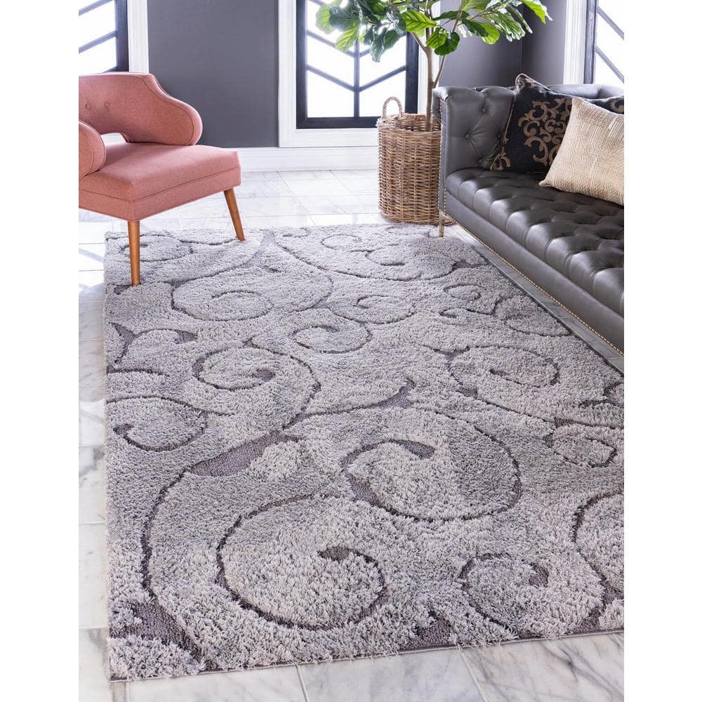 Gray Floral Shag 8' x 10' Synthetic Area Rug