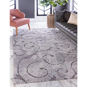 Floral Shag Carved Gray 8' 0 x 10' 0 Area Rug