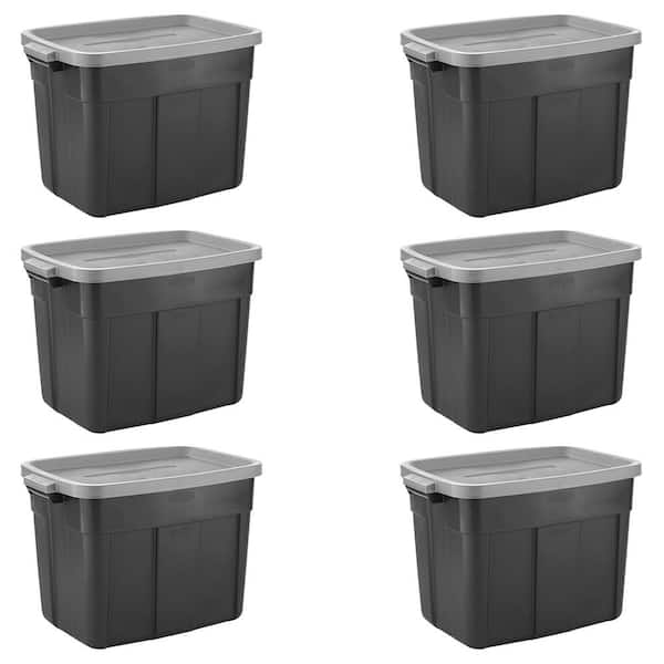 Unbranded 18 Gal. Plastic Durable Storage Bin with Lid in Black (6-Pack)