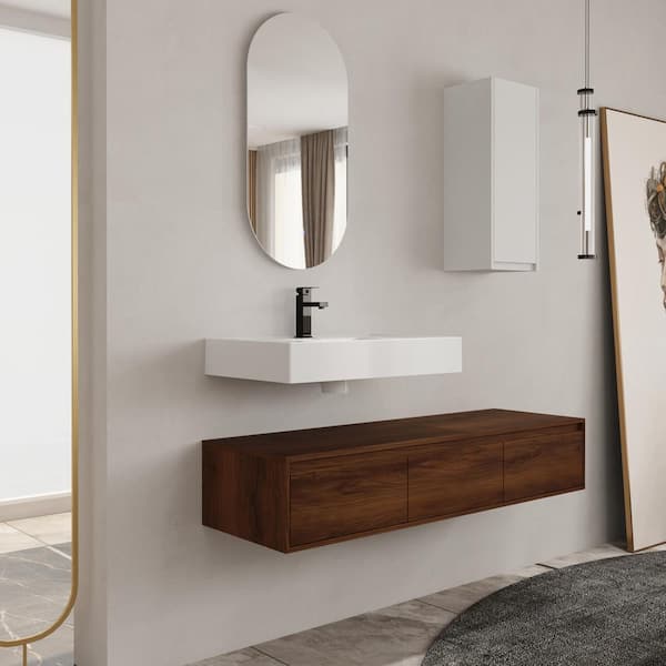 Jacques 58.7 in. W x 18.1 in. D x 15.8 in. H Floating Bath Vanity in Brown Ebony with White Resin Vanity Top