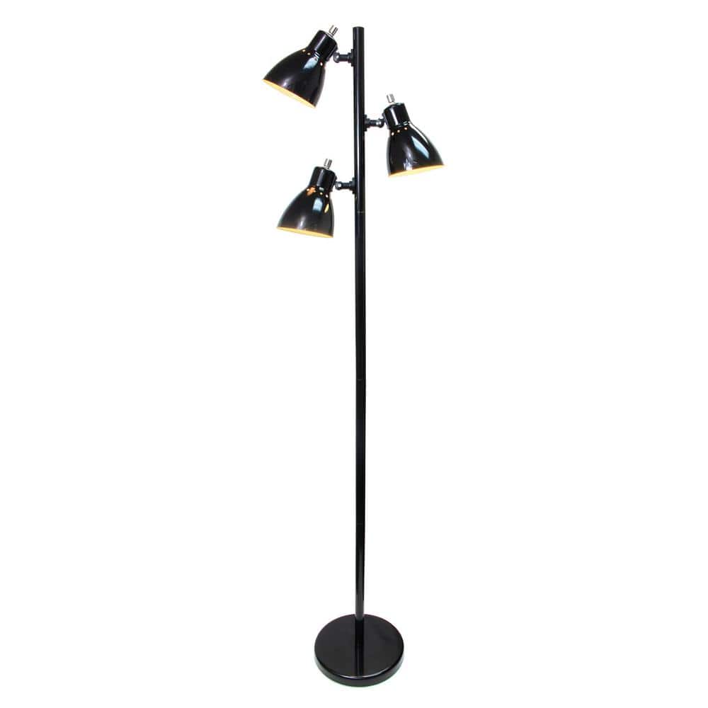 Modern Adjustable Triple-Light Floor Lamp in Black Metal