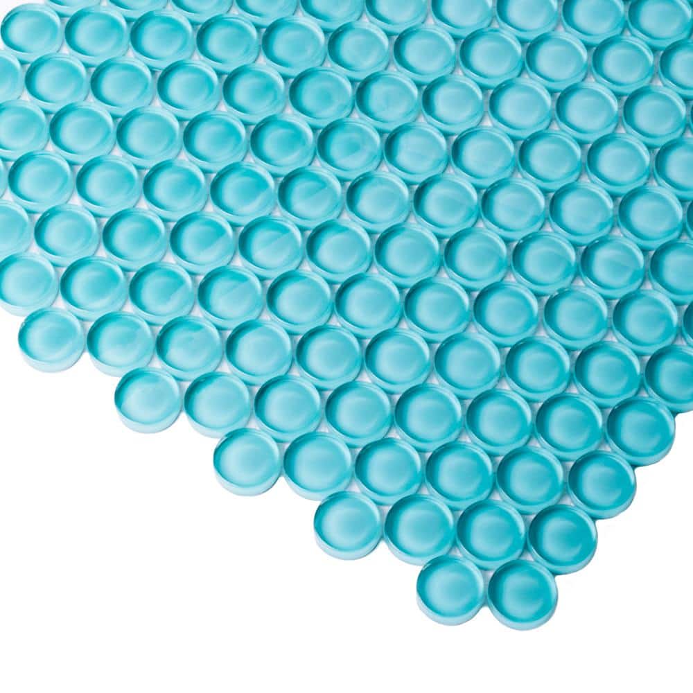 Sky Blue Penny Round Polished Glass Mosaic Tile 12'' x 12''