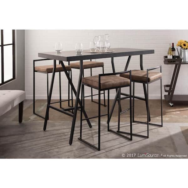 Fuji 26 in. Black Stackable Counter Stool with Brown Cowboy Fabric Cushion (Set of 2)