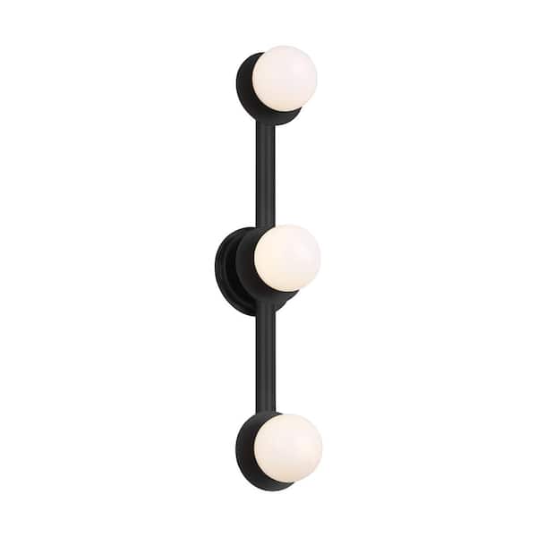 Nodes 32 in. 3-Light Midnight Black Contemporary Vanity Light with Milk Glass Shades