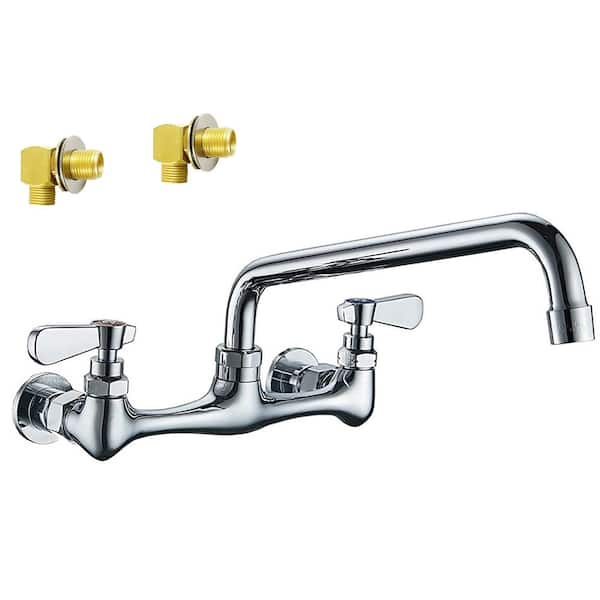 Bwe Double Handle Wall Mount Commercial Standard Kitchen Faucet With 8 Inch Swivel Spout 8 2296