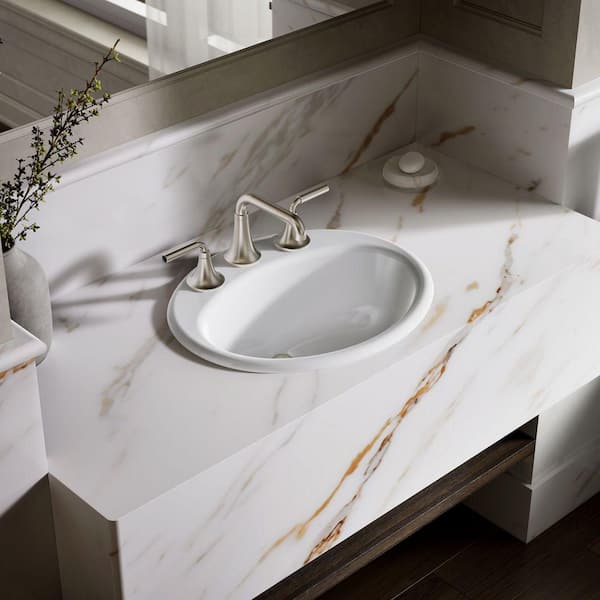 Farmington 19 in. Oval Drop-in Cast Iron Bathroom Sink in White with Overflow Drain