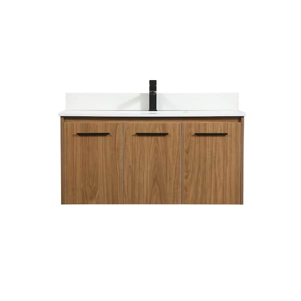 Unbranded Simply Living 40 in. W x 18 in. D x 19.7 in. H Bath Vanity in Walnut Brown with Ivory White Engineered Marble Top