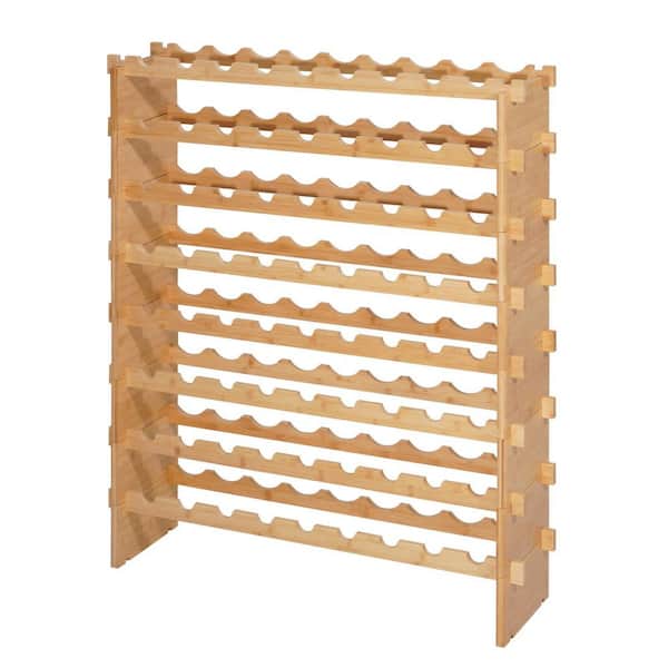 72-Bottle Wine Rack, 8-Tier Bamboo Wood Storage, Freestanding Display Shelf for Kitchen and Cellar, Wobble-Free Design