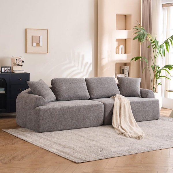 103 in. Crochet Yarn Fabric Full Sponge Compression Combined Sectional Sofa with Pillows in. Gray