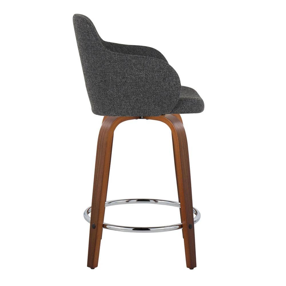 Dark Gray Swivel Upholstered Wood and Metal Counter Stool