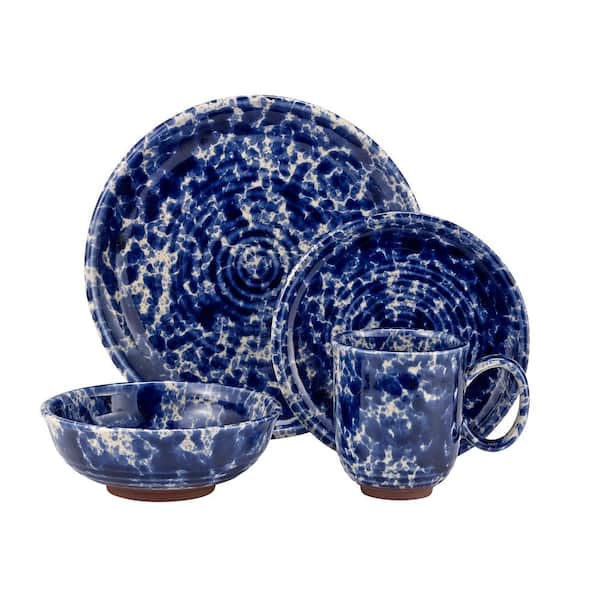 Over and Back Splatter 16-Piece Casual Blue Stoneware Dinnerware Set (Service for 4)
