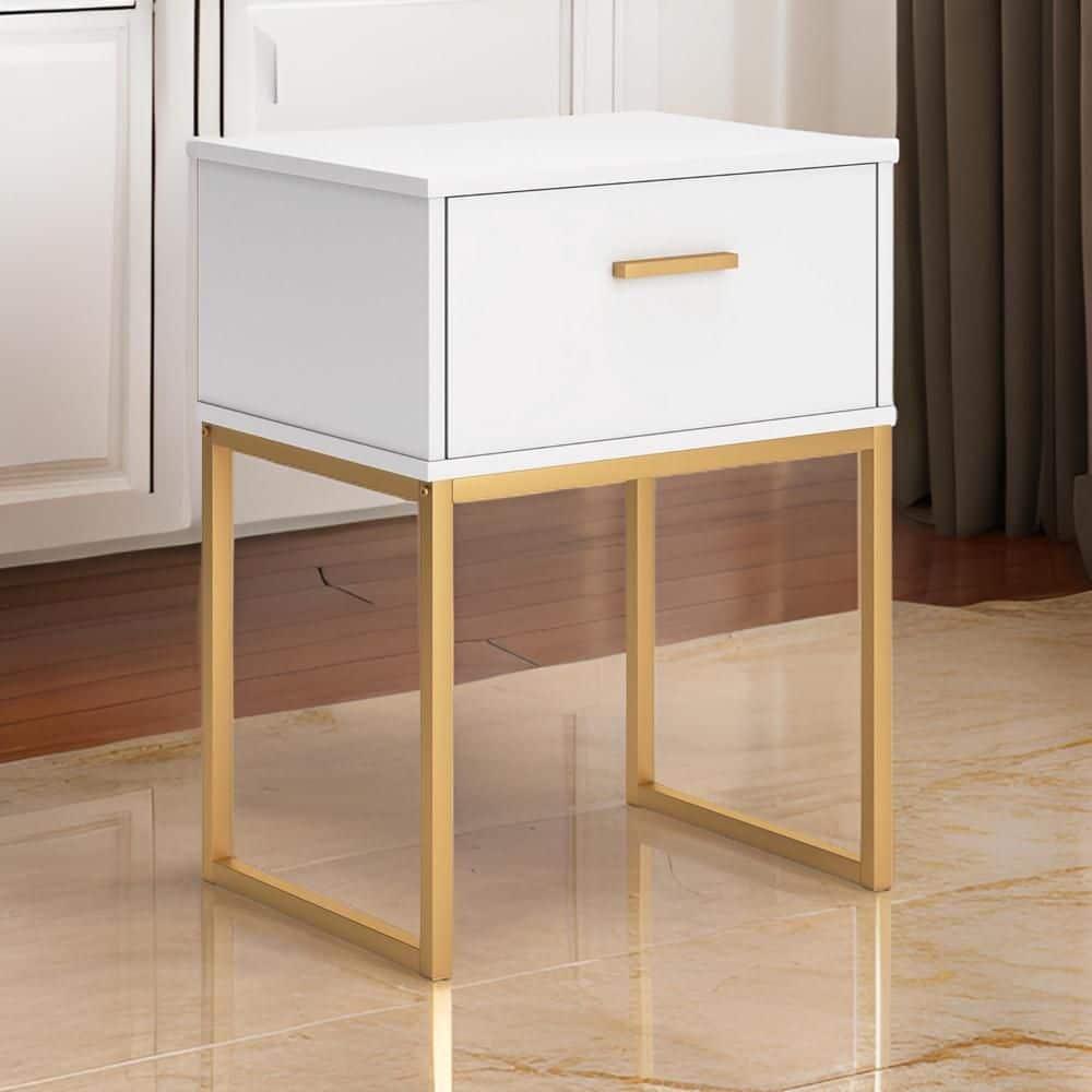 Alli Matte White 1-Drawer 19.61 in. W Nightstand with Metal Legs
