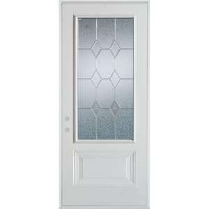 32 in. x 80 in. Geometric Brass 3/4 Lite 1-Panel Painted White Right-Hand Inswing Steel Prehung Front Door