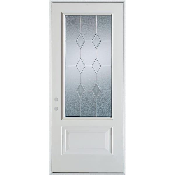 Stanley Doors 32 in. x 80 in. Geometric Brass 3/4 Lite 1-Panel Painted White Right-Hand Inswing Steel Prehung Front Door