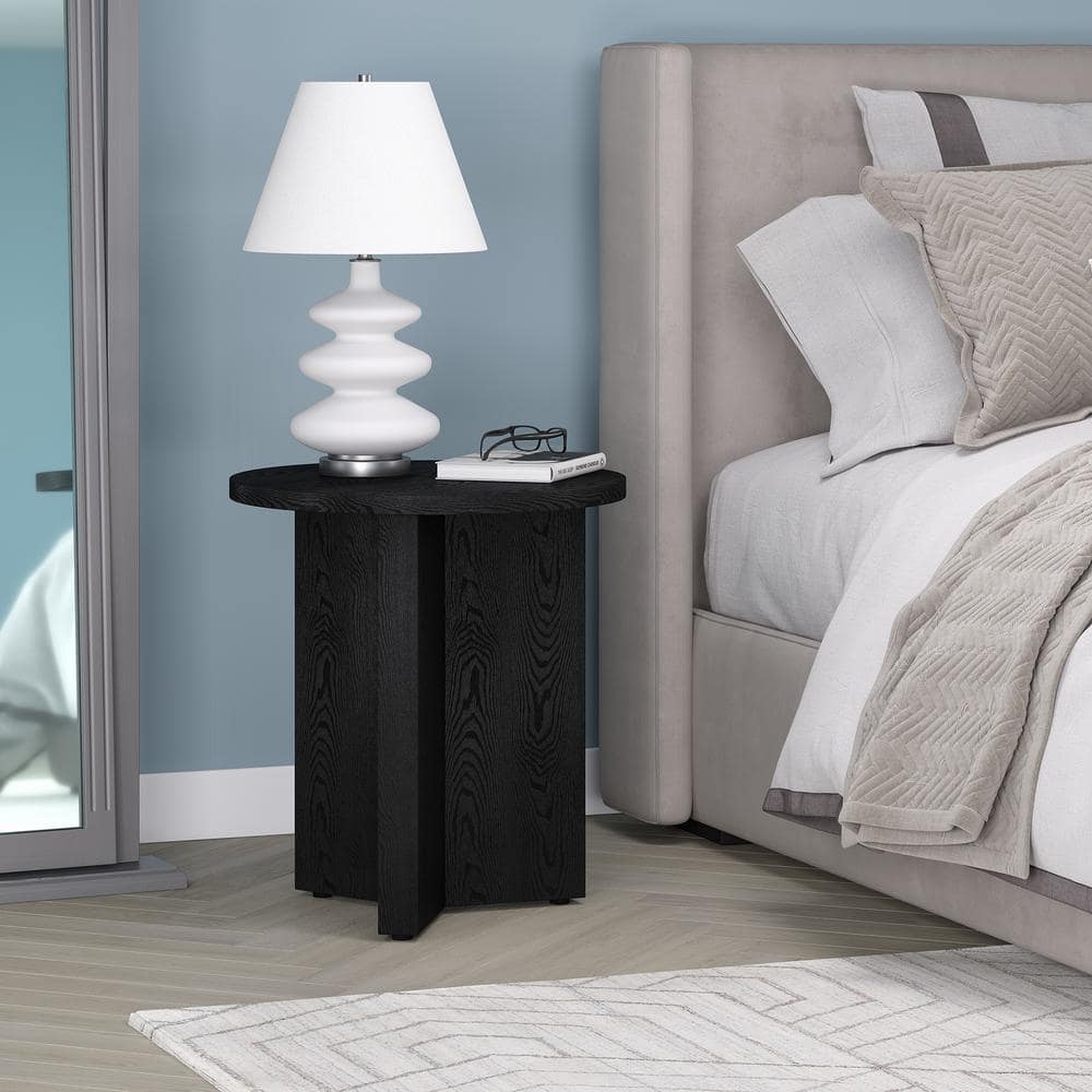 Black Grain Round Modern Wood Side Table