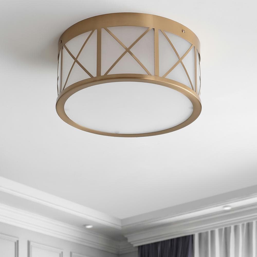 Cadence 13" Brass Gold Modern Drum Flush Mount with LED