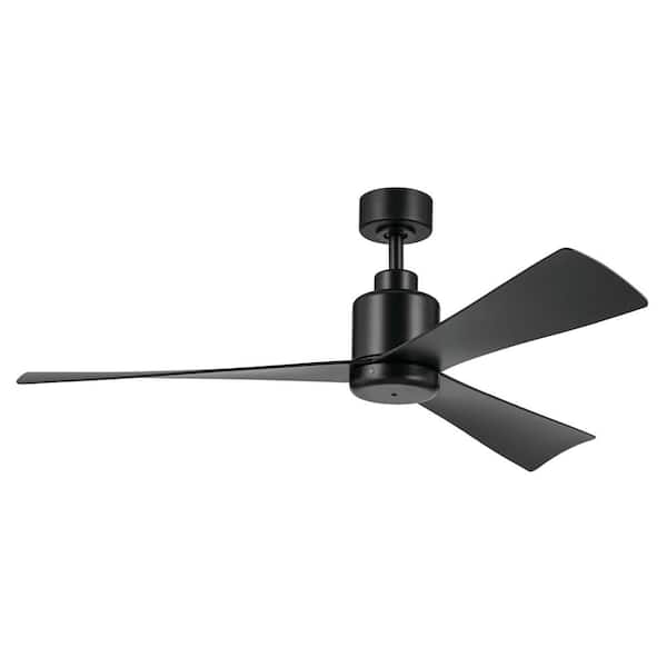 KICHLER True 52 in. Indoor/Outdoor Satin Black Downrod Mount Ceiling Fan with Remote Included for Covered Patios