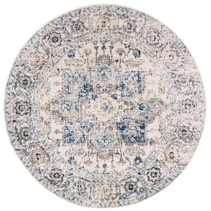 Madison Gray/Ivory 10 ft. x 10 ft. Geometric Border Floral Medallion Round Area Rug