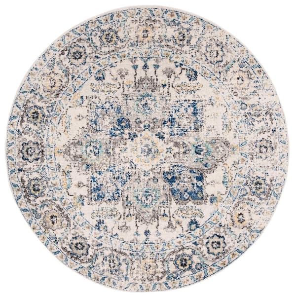 Madison Gray/Ivory 8 ft. x 8 ft. Distressed Border Round Area Rug