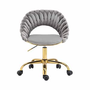 Modern Cute Gray Velvet Upholstered Adjustable Swivel Task Chair