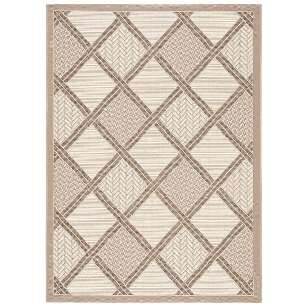 SAFAVIEH Courtyard Beige/Dark Beige 4 ft. x 6 ft. Geometric Indoor/Outdoor Patio  Area Rug