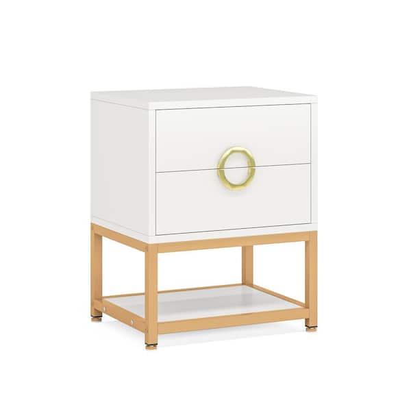 BYBLIGHT Fenley White 2 Drawer Nightstand with Storage Shelf, Modern Night Stands Beside Table, Sofa Side Table for Bedroom