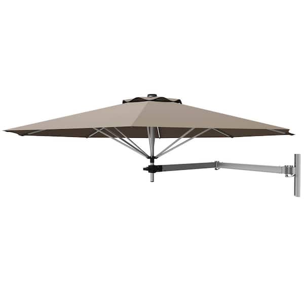 Gymax 8 ft. Cantilever Patio Wall Mounted Umbrella Parsol with Adjustable Pole in Tan