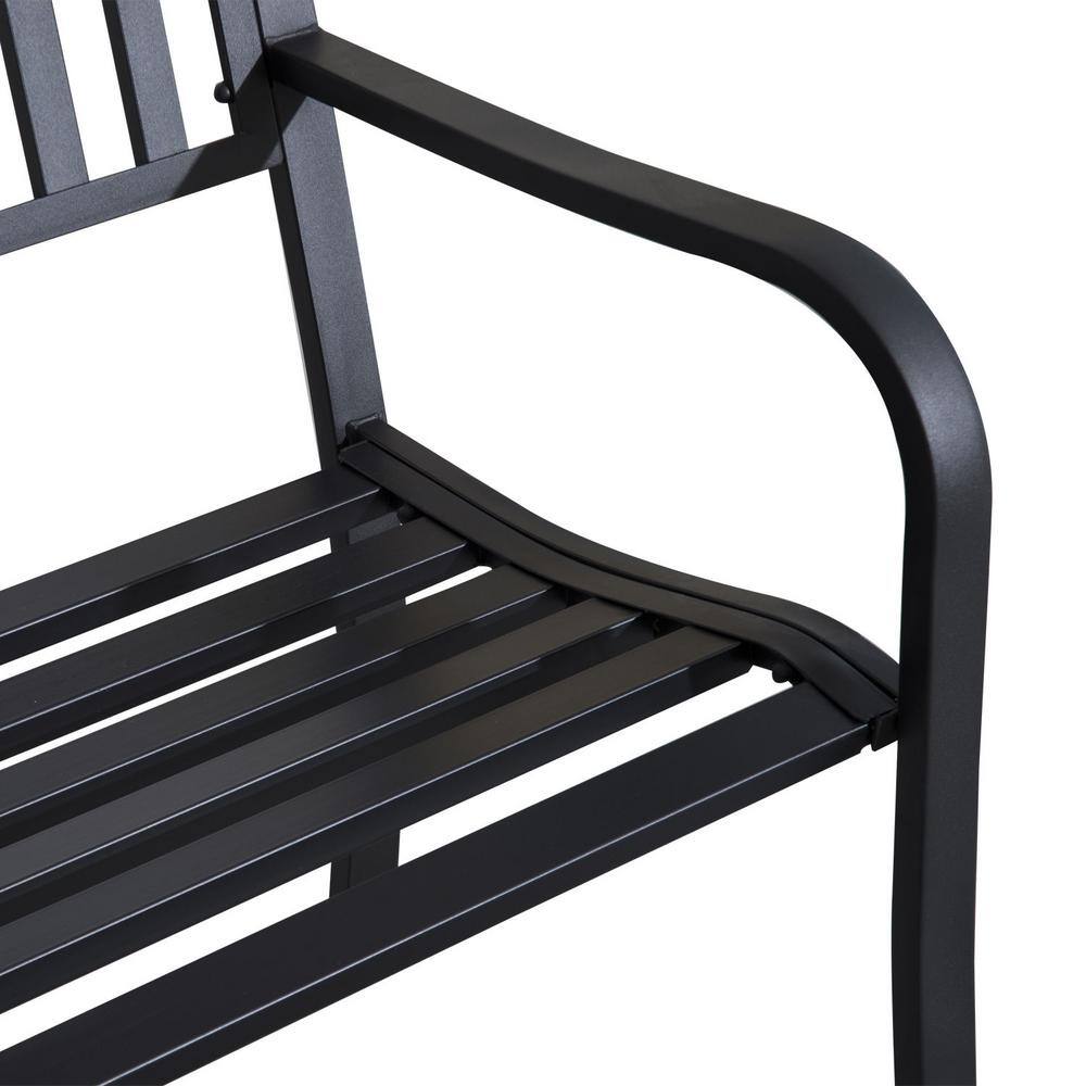 Outsunny 50" Black Slatted Steel Outdoor Garden Bench