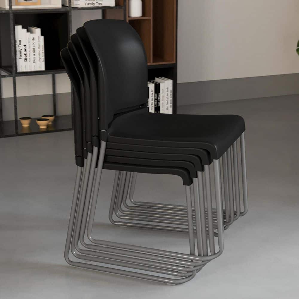 Modern Black Metal Stackable Chair with Polypropylene Seat