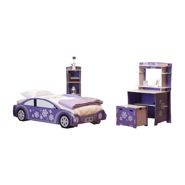 RST Brands Legare Flower Power Purple and White Twin-Size Bed and Desk Set (4-Piece)