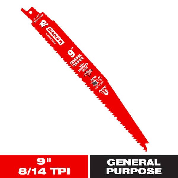 9 in. 8/14 TPI Bi-Metal Reciprocating Saw Blade for General Purpose Cuts
