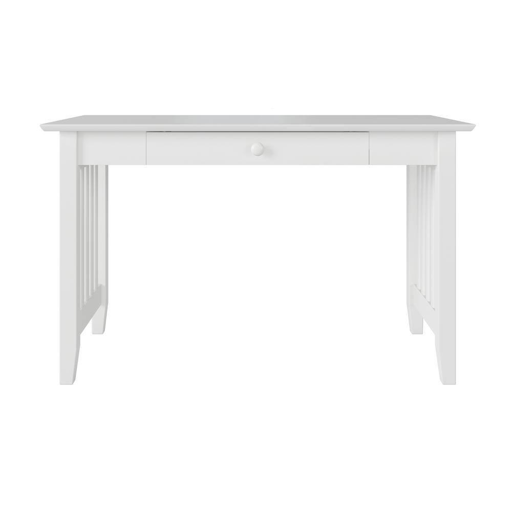 White Solid Wood Desk with Drawer, Power Outlet, and USB Port