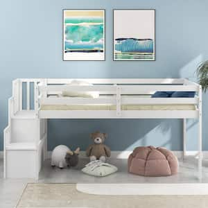 White Twin Loft Bed with Stairs