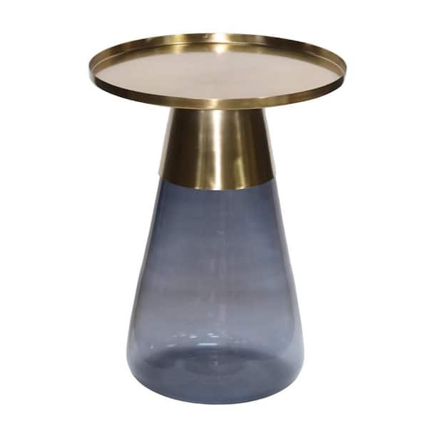 Palio Blue and Gold Metal Round with Glass Tapered Base Plant Stand (15 in. x W 20 in. H)