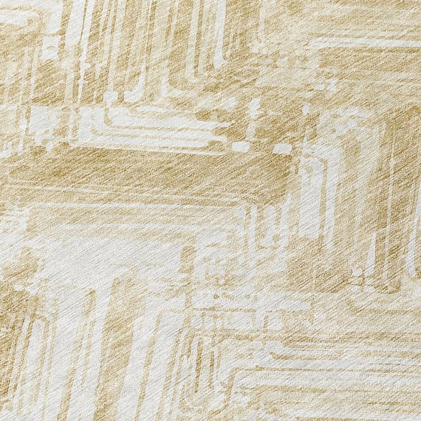 Beige, Tan, Ivory 8 ft. Round Woven Geometric Polyester Round Indoor/Outdoor Area Rug