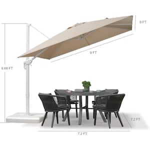 9 ft. Square Outdoor Patio Cantilever Umbrella White Aluminum Offset 360° Rotation Umbrella in Beige