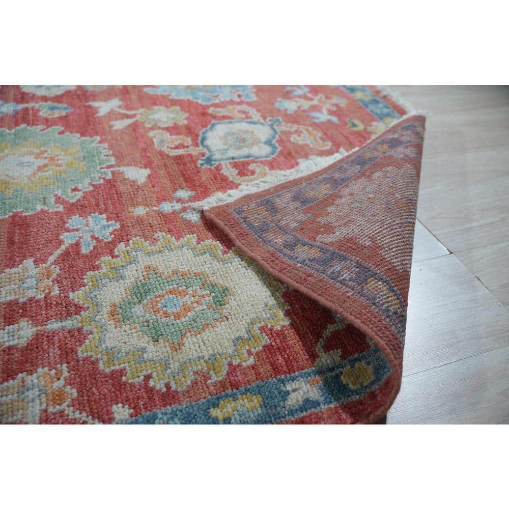 EORC Rust Hand-Knotted Wool Classic Floral Rug 9 ft. x 12 ft. Area Rug ...
